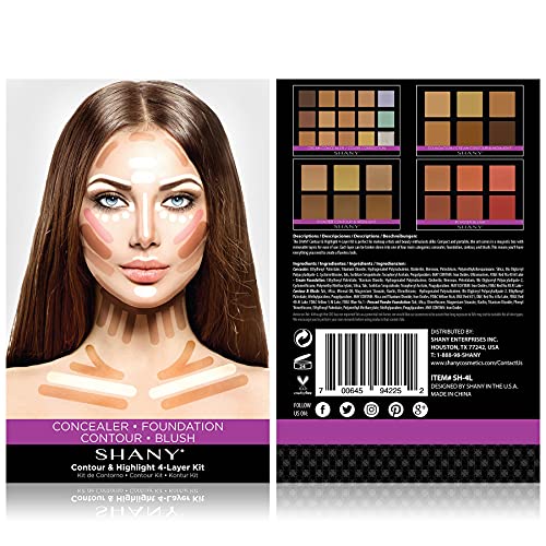 Shany 4 -camadas de contorno e kit de maquiagem de destaque - Conjunto de paletas de corretor/cor de cor, fundação, contorno/destaque e blush