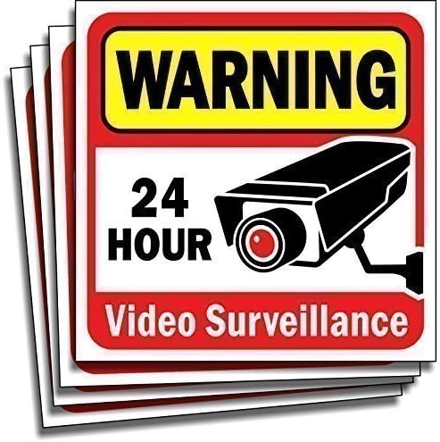 Autoridade de sinais Decalques de segurança de vídeo da autoridade Sign para casa/negócios | Adesivos de vinil autônoma - para janela | Porta e parede | Sistemas de vigilância da câmera | CCTV | Pacote de 4