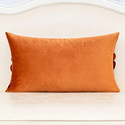 ALERFA 3D FLOR FLOR Handmade Tampa de travesseiro Decorativo Cobertismo de almofada de veludo laranja com zíper escondido para a cama de sofá Decoração de casa 12x20 polegadas