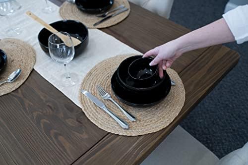 Elanze projeta bistrô cerâmica brilhante de 4 polegadas de sobremesas de 4 polegadas conjunto de 4, preto