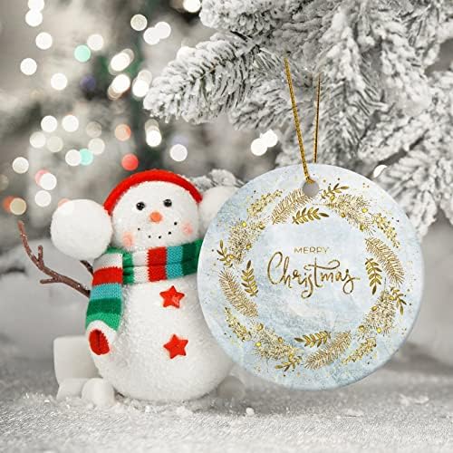 Ornamento pendurado de Natal Bling Mármore Feliz Natal Rodada Cerâmica Cerâmica Pingente pendente Decoração de férias Decoração de