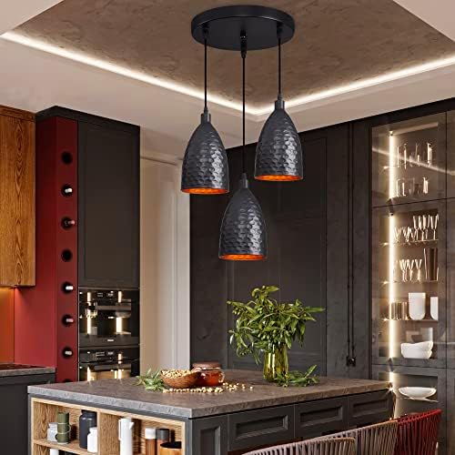 Adyena pendente de luz preta 3 iluminação de fazenda de metal leve vintage industrial para cozinha ilha de cozinha sala de jantar quarto