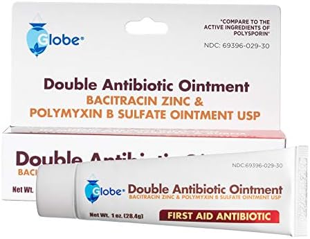 Globe Primeiros socorros de antibiótico tópico com bacitracina zinco e polimixina B sulfato, proteção de infecção e cuidados com feridas sem neomicina 1 oz tubo