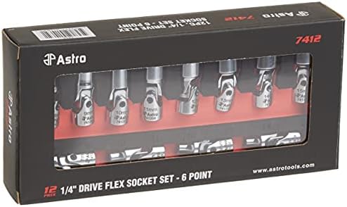 Astro Pneumatic Tool 7412 12 peças 1/4 Drive Flex Socket Set - 6 pontos - Métrica