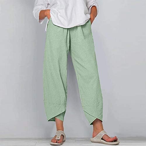 Calças Capri para mulheres mais calças de harém de tamanho com bolsos de linho de algodão calça folgada calças casuais boho pernas