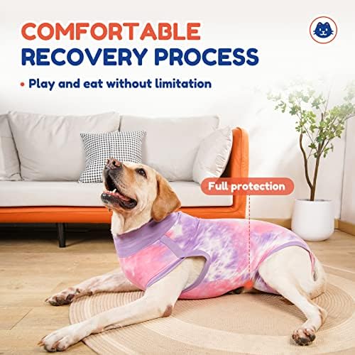 TorJoy de recuperação de cães respirável para homens/fêmeas, Tie Dye Purple Dog Onesie para feridas abdominais, alternativa