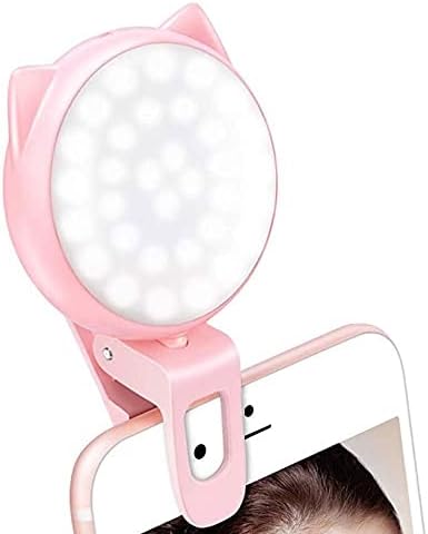 Ourry Selfie Clip sobre luz do anel, mini luz de brilho ajustável de 9 níveis recarregável com 32 LED, 2-8 horas, iluminação
