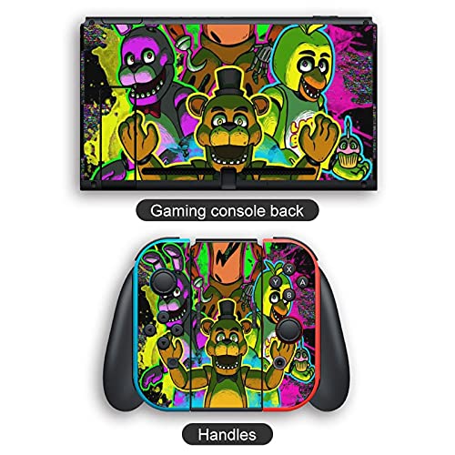 Celebre a pele de vinil FNAF para Nintendo Switch, adesivos de protetor de conjunto completo cobrem o console de placa face do painel de proteção Joy Dock