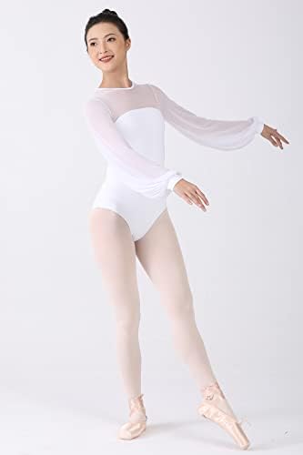 Dance Elite Umbra Mesh ombro e mangas dança Letard para mulheres - nylon e colarinhas de spandex para mulheres balé