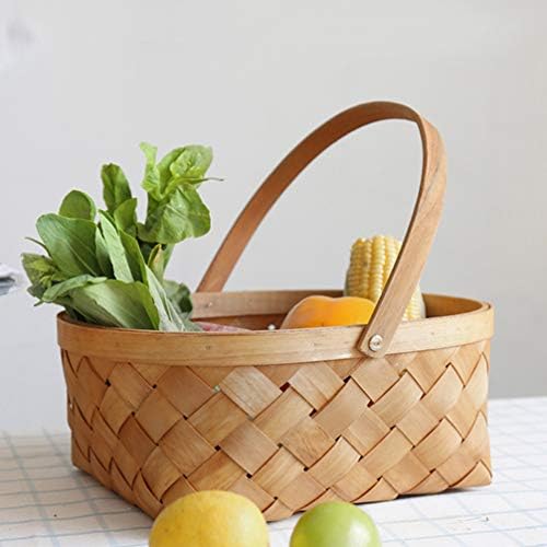 Portátil Handmade Rattan Storage Basket Contêiner utensílios retangulares de cesta retangular de madeira cesta de armazenamento