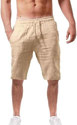 Shorts de linho de algodão de verão para homens com cordão de cordão elástico praia de ioga shorts leves bolsos de shorts casuais relaxados e relaxados