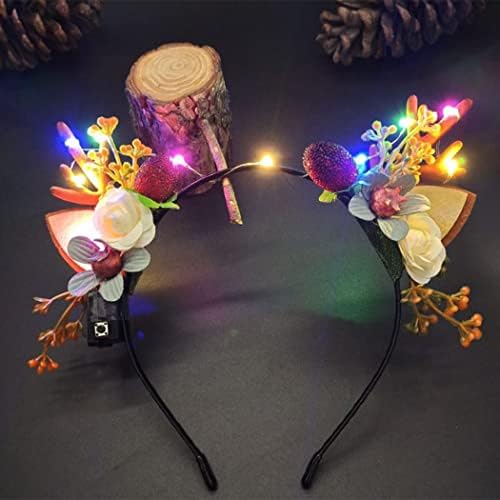 Antlers de rena Gortin iluminam as faixas da cabeça do Natal Bandada de flores brilhante LED