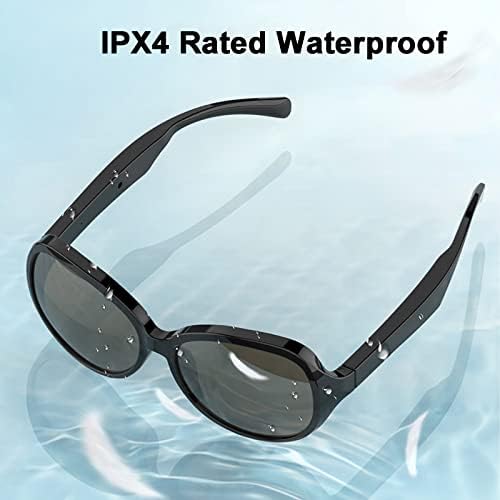 Óculos de sol de áudio Bluetooth sem fio, chamadas e músicas livres de mão, controle de voz de toque, óculos de áudio Bluetooth 5.3 e óculos à prova d'água IPX4, para mulheres e homens, preto