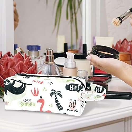 Bolsa de maquiagem de viagem, bolsa de cosmética Caso organizador, para mulheres para produtos de higiene pessoal, pincéis de acessórios, desenho animado de animais tropicais flamingo