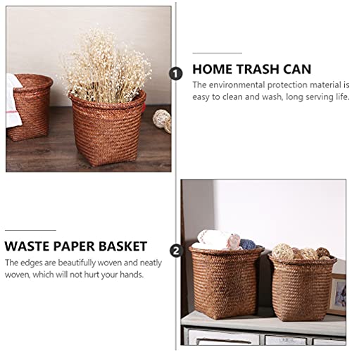 Doitool Rattan Wastebasket palha tecido lixo pode arredondar o lixo de lixo bolsa de lixo para o quarto banheiro sala