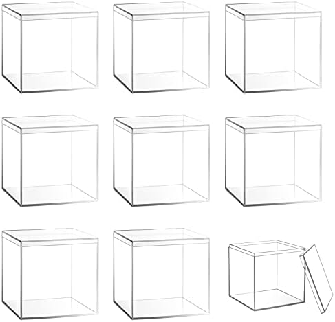 Caixa de acrílico transparente traseira com tampa, 8 compacta caixa de armazenamento de cubo quadrado de cubo de plástico transparente