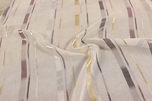 O carrinho de design White Golden Silver Stripes Banarasi Silk Georgette Fabric for Arts & Crafts, DIY, costura e outros projetos, pacote de 44 polegadas de largura de 5 metros HP-2436119-7