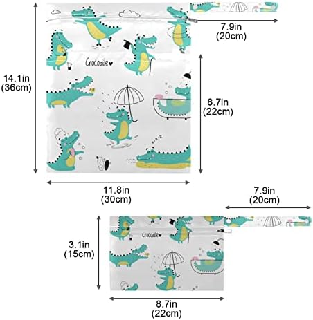 Kigai 2pcs Dinosaur Sacos secos molhados, fraldas reutilizáveis ​​de pano reutilizável a água para viajar, fraldas,