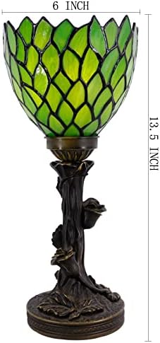 Avivadirect Small Tiffany Lâmpada de manchas Lâmpada de mesa de vidro Green Gestor estilo mesa Luz W6H13,5 polegada Torchiere