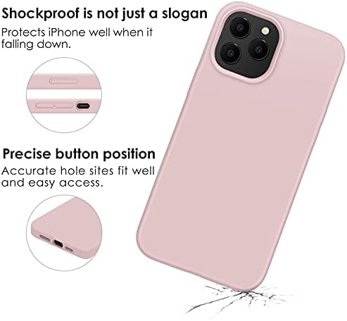 Jasbon iPhone 12 Pro Max, [proteção contra gota de 7 pés] [revestimento macio de microfibra anti-arranhão] Caixa de telefone de borracha em gel de silicone líquido, capa de proteção contra queda de corpo inteiro, 6,7 polegadas, rosa de areia