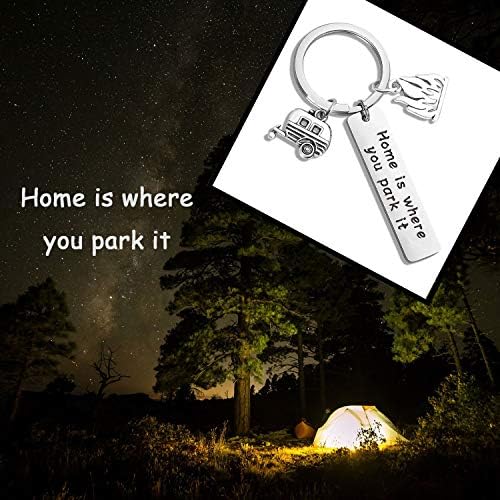 Wusuaned Camping Lovers Gift Home é onde você estaciona o Keychain RV Keychain Jewelry Glamping Gift Happy Camper Gift