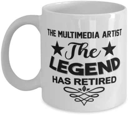 Caneca de artista multimídia, a lenda se aposentou, idéias de presentes exclusivas para artistas multimídia, copo de chá de caneca de café branco