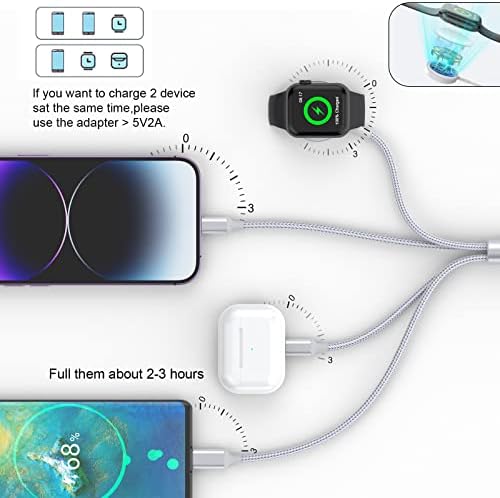 4ft Apple Watch carregador iPhone Cabo portátil Cabo de carregamento rápido para iWatch/iPhone/AirPods/USB-C Relógio de viagem