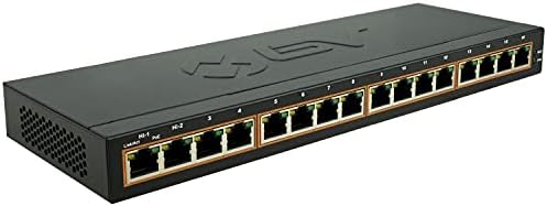 BV -Tech 16 PORTS Poe+ Switch | 16 Gigabit Ethernet Portas | 190W com 2 portas Hi -Poe até 60W cada - Design de desktop sem ventilador, carcaça de metal resistente - 802.3AF/AT