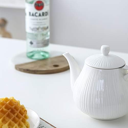 Koov Ceramic Bule com Infuser, 40 onça de chá com infusor para chá solto, grande o suficiente para 6 xícaras, séries listradas