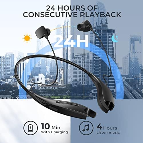 Fones de ouvido Bluetooth, fones de ouvido Bluetooth Bluetooth 24 horas de reprodução, em torno dos fones de ouvido Bluetooth do pescoço com vibração, microfone de cancelamento de ruído, IPX7 à prova d'água, para esportes/música/conferência