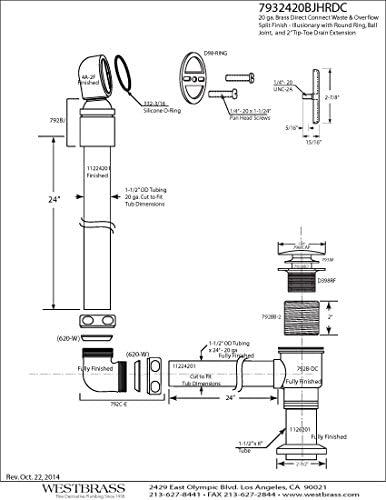 Westbrass 24 Resíduos e transbordamentos semi-expostos com bola e dreno de ponta, níquel de cetim, 7932420BJHRDC-07