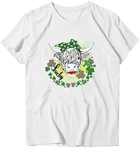 Tshirt feminino de St. Patrick Print Funny Crew Neck Plus Size Holiday Holiday Irish Tees