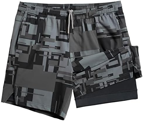 shorts de ginástica maamgica para homens, 7 polegadas de 7 polegadas com liner alongamento 2 em 1 shorts de exercícios