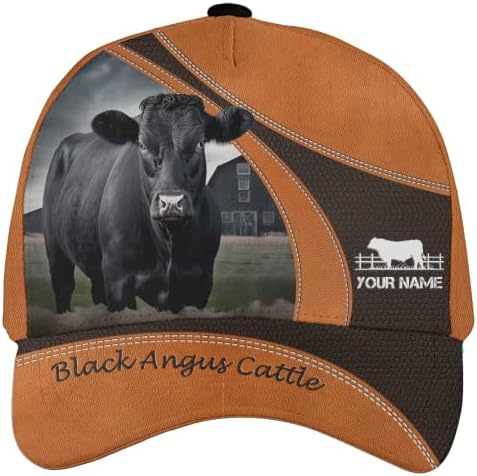 Nome personalizado Black Angus Cattle Classic Baseball Cap - Classic 3D Cap, Black Angus Cap, Black Angus Ball Cap, Black Angus Cow Caps, Capace de beisebol de vaca, boné de bola de vaca, tampa da bola com estampa de vaca