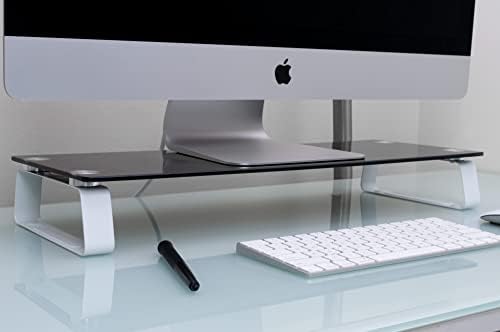Setupshop Black Glass Computer Monitor Stand, Sleek Monitor Stand para mesa, suporte de mesa perfeito e riser de monitor