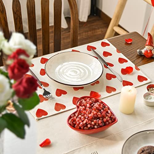 ARTOID MODE AMO CORAÇÃO CORAÇÃO DIA DO Dia dos Namorados Vermelho Conjunto de manchas de 4, 12x18 polegadas de férias sazonais Tapetes de mesa de inverno para decoração de jantar de cozinha para festas