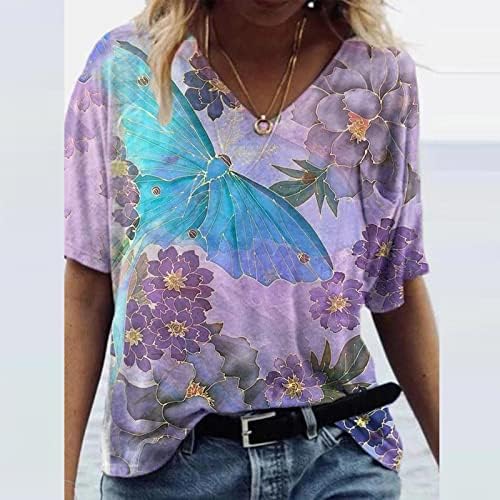 Tops de verão para mulheres de moda Flores cênicas Tees gráficos casuais Camiseta de camiseta em T-shirt Tops Tops Tops