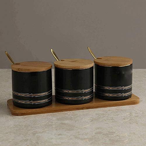 Conjunto de vasilhas de cozinha uxzdx - café de 3 peças, açúcar e frascos de contêiner de armazenamento de chá com tampas de bambu, organizadores de cozinha, preto