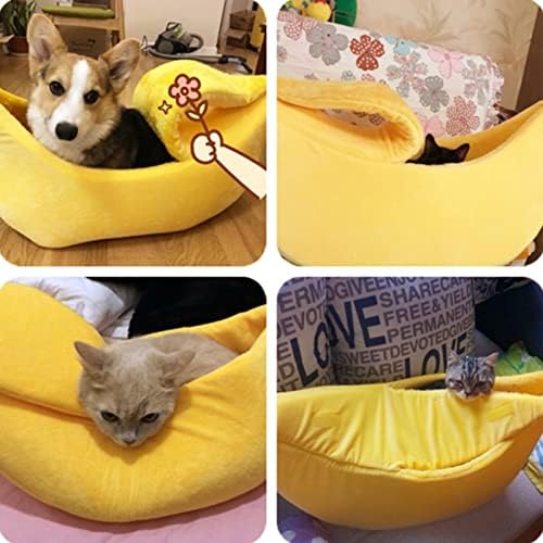 Cama de gato cama de gato cama de cachorro, fofo engraçado de banana sofá forma de casas casinha, almofada de cachorro tapete de gato