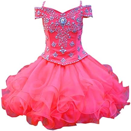 DommyDesign Ball vestido de bola cupcake de menina vestido de concurso de concurso ombro frio 2023 Ruffles Crystal curto
