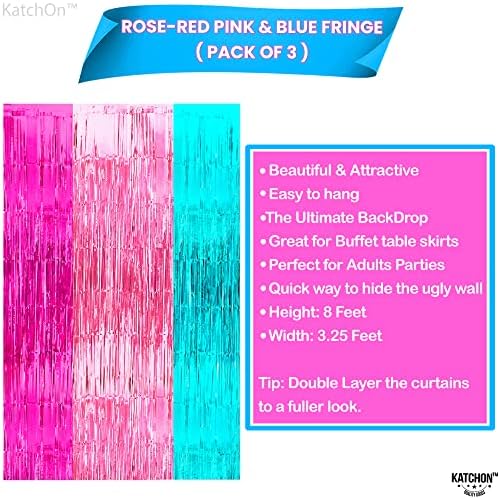 Katchon, cortina de franja rosa e azul quente - Xtriarge, 3,2x8 pés, pacote de 3 | Decorações de unicórnio para festa