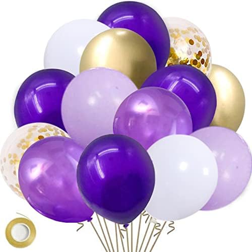 Confetti de ouro roxo Kalyerparty Balloons de látex-50pcs, 12 polegadas, balões de confete de ouro e balões roxos brancos para o chá de casamento de aniversário de casamento decorações de festas de festa