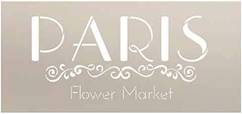 Estêncil do mercado de flores de Paris por Studior12 | Arte da palavra francesa embelezada - Modelo Mylar reutilizável | Pintura, giz, mídia mista | Use para o diário, DIY Home Decor - STCL1299