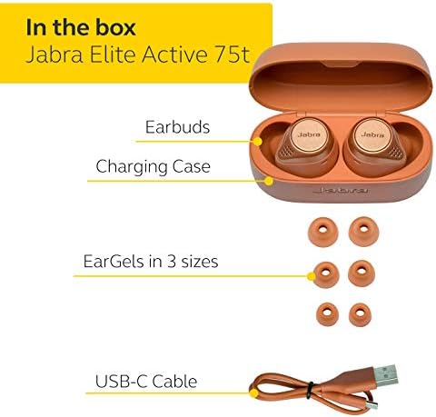 Jabra elite ativo 75t True Wireless Bluetooth Earbuds, Sienna - fones de ouvido sem fio para corrida e esporte, caixa de carregamento incluída, bateria de 24 horas, fones de ouvido esportivos para cancelamento de ruído ativo