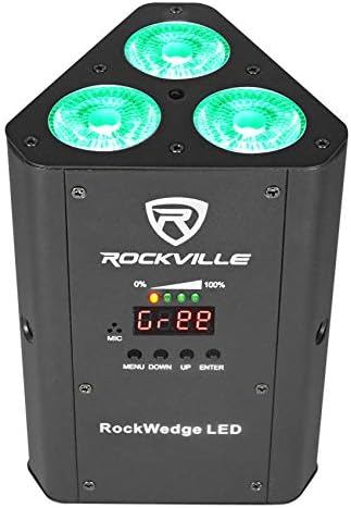 8 Rockville Rockwedge LED 54W RGBWA+UV Luzes DMX sem fio recarregáveis+UV