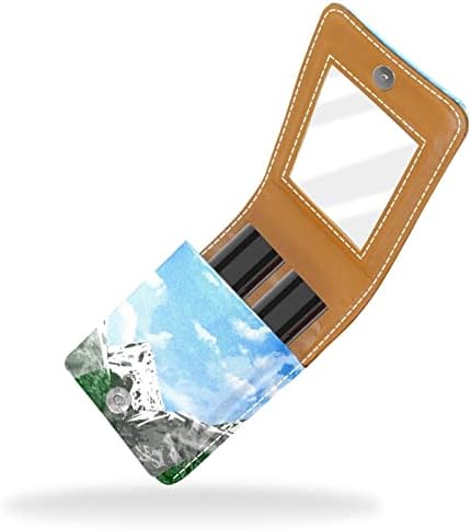 Caixa de batom de Oryuekan com espelho bolsa de maquiagem portátil fofa bolsa cosmética, paisagem do céu de Lake Snow Mountain