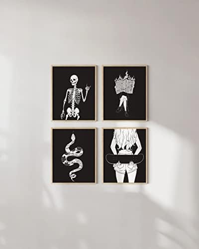 Haus e tons de impressão de arte preta e branca ousada Conjunto de 4 fotos em preto e branco para decoração de parede | A arte da parede imprime a decoração da sala estética para meninas adolescentes
