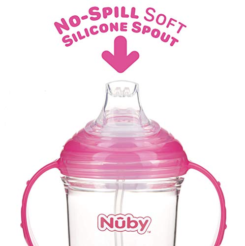 Nuby 360 Grip n 'Sip 8oz Tritan Cup, palha ponderada com capa higiênica, rosa