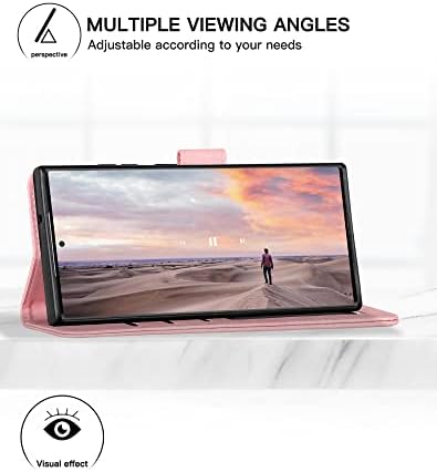 Eastcoo Flip Wallet Case para Samsung Galaxy S23 Ultra, [slots de 3 cartas] [Função do suporte] PU CAPA DE CASA DE CHUMGELO DE CATURO CAPA PARA SAMSUNG Galaxy S23 Ultra, Pink