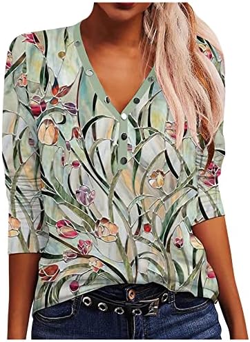 Camisas florais zefotim para mulheres 2023 Moda casual de manga curta/longa V escamas da praia havaiana de pescoço